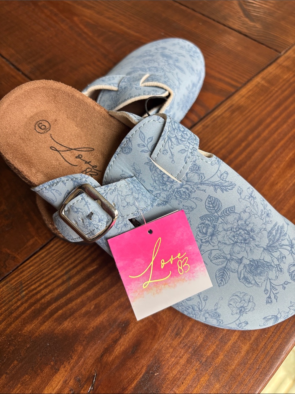 Charming Charlie Light Blue Floral Clog Mule with Buckle - Picture 3 of 4